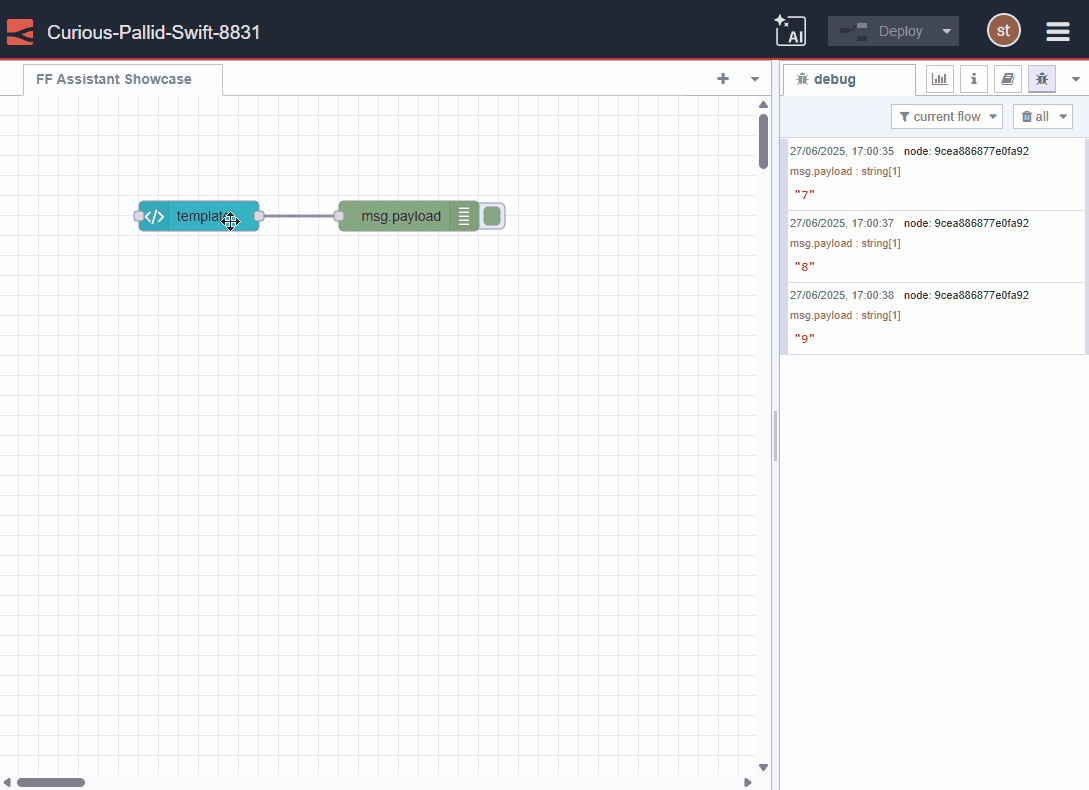 Animated GIF showing the Assistant building HTML & VUE template code
