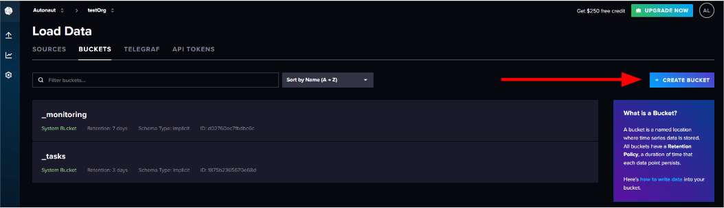 "Screenshot showing the 'Create Bucket' button"